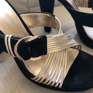 Calvin Klein Black and Gold Heels